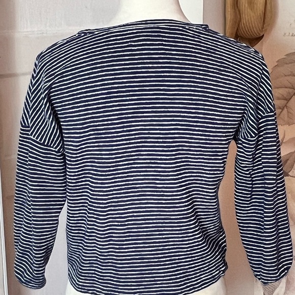 MADEWELL STRIPED CROP TOP SZ XS OVERSIZED BLUE WHITE STRIPE NAUTICAL NORMCORE - Picture 2 of 6